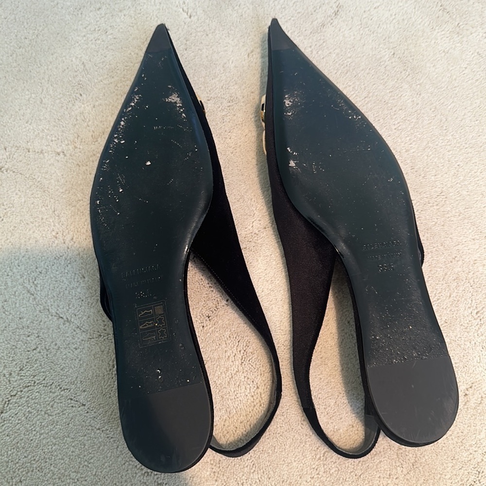 Balenciaga Black Velvet BB Knife Slingback Flats Shoes Pointy Toe Size 8.5 - Picture 9 of 11